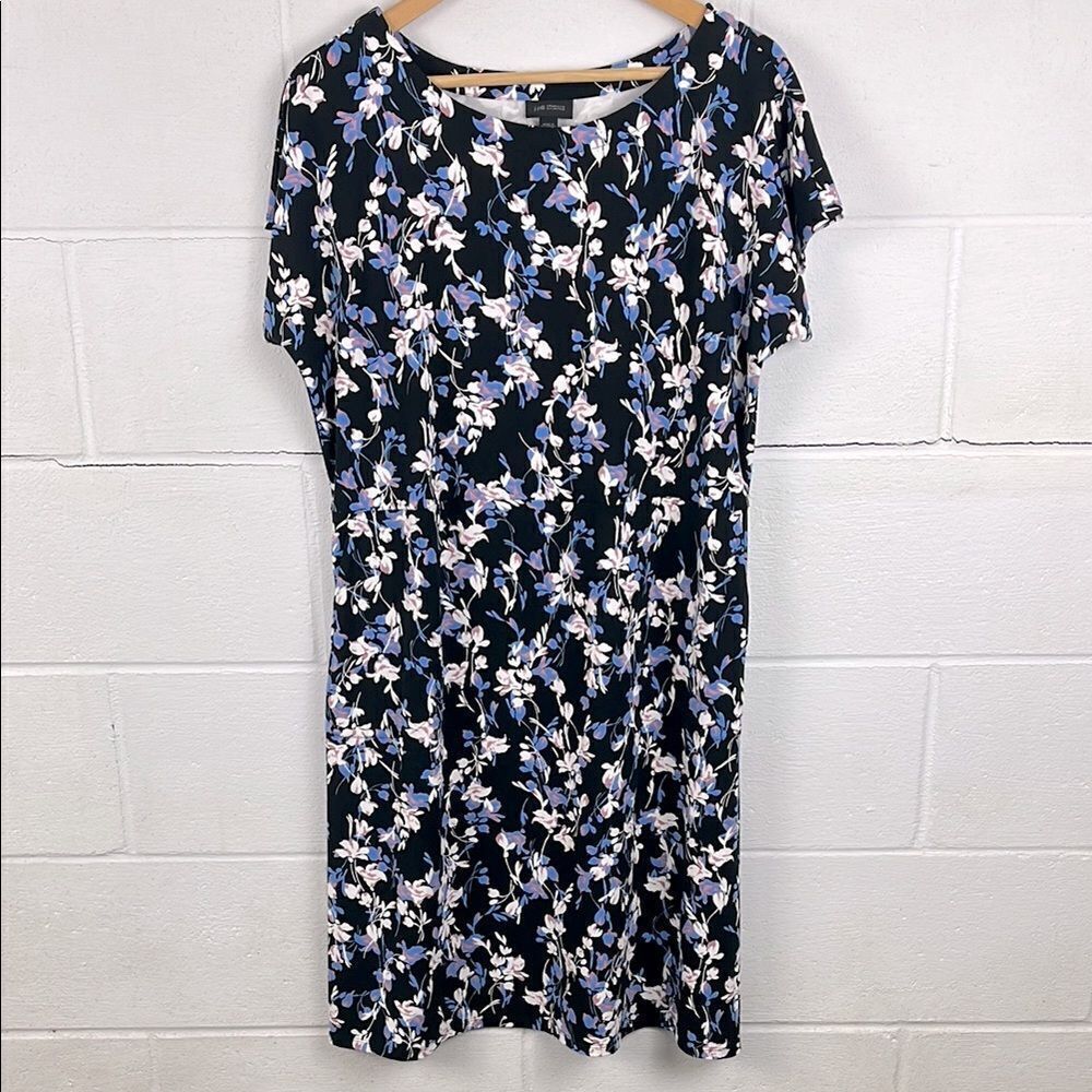 J.Jill women’s wearever collection black floral knee length short sleeve dress